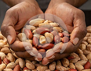 Cupped hands holding peanuts