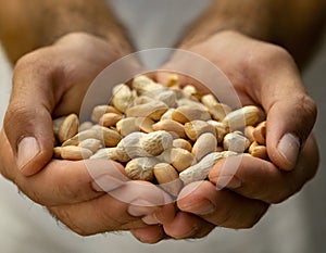 Cupped hands holding peanuts