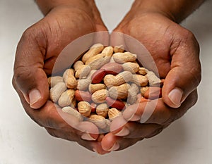 Cupped hands holding peanuts