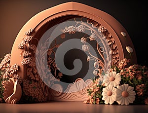 Generated AI geometric terracotta style flower arch digital background