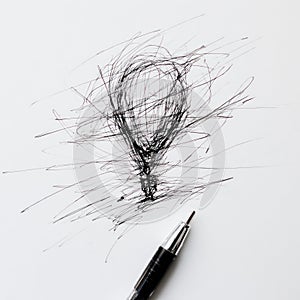 Scribbled light bulb idea with pen.