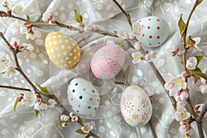 Happy easter adornments Eggs Easter Bunny Hopping Basket. White aegean blue Bunny anemones. Egg rolling background wallpaper photo
