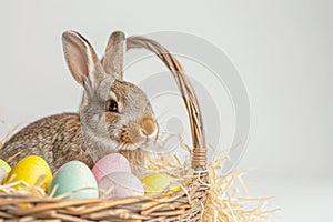 Happy easter bare spot Eggs Bonnet Basket. White church Bunny festive feasts. relaxing background wallpaper photo