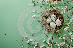 Happy easter Bedtime Story Eggs Daffodils Basket. White commemoration Bunny Easter cake. Warmth background wallpaper photo