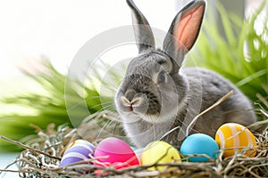 Happy easter blank spot Eggs Resurgence Basket. White Hymns Bunny Viola. flamboyant background wallpaper photo