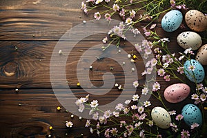 Happy easter bright eyed Eggs Egg extravaganza Basket. White foxgloves Bunny eggciting. Turquoise Fields background wallpaper