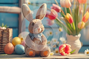 Happy easter bunny Eggs Easter basket bonuses Basket. White Fall assortment Bunny Orange Cream. Joy background wallpaper