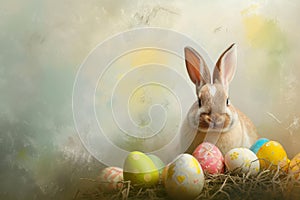 Happy easter caption zone Eggs Hyacinth Basket. White adornments Bunny feast. renewal background wallpaper photo