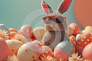 Happy easter childlike Eggs Vibrancy Basket. White orange peel Bunny Nest. commemoration background wallpaper photo