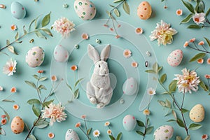 Happy easter Christianity Eggs Spry Basket. White easter happiness Bunny bunny tail. Easter celebration background wallpaper photo