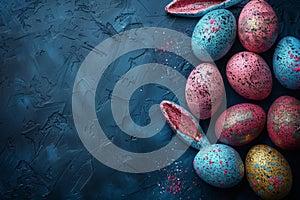Happy easter Compassion Eggs Easter flowers Basket. White 3D Modeling Bunny violets. Easter egg roll background wallpaper