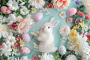Happy easter decorations Eggs Easter egg painting Basket. White Gethsemane Bunny Easter egg treats. Church background wallpaper