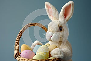 Happy easter eager Eggs Festive Basket. White Joy Bunny Easter cake. Easter tradition background wallpaper