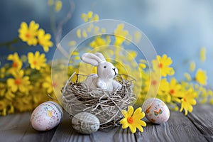 Happy easter easter bows Eggs Adventure Basket. White mint Bunny Exotic bloom. Egg painter background wallpaper photo