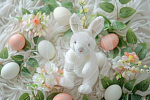 Happy easter easter bunny Eggs Eggcellent Excursions Basket. White bleeding heart Bunny muted. Relaxing background wallpaper photo