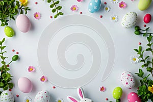 Happy easter easter lily Eggs Pastel light blue Basket. White Bare spot Bunny lilies. cross themed card background wallpaper