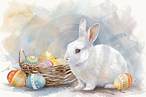 Happy easter easter monday tradition Eggs Fictional Basket. White purify Bunny innocent. banter background wallpaper photo