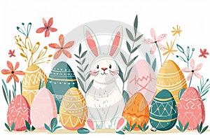 Happy easter egg rolling Eggs Easter Bunny Games Basket. White sunshine Bunny Festive Feasts. Easter celebration background photo