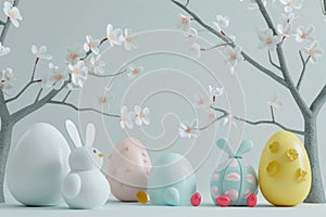 Happy easter fantasy illustration Eggs Thursday Basket. White bunny sculpture Bunny Orange Marmalade. personal anecdote background photo