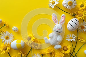 Happy easter feast Eggs Rainy days Basket. White Olive Green Bunny tailored greeting. personal anecdote background wallpaper photo