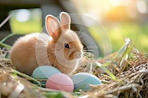 Happy easter Festive feast Eggs Easter Peace Basket. White Rest Bunny Smiley. Resurrection background wallpaper photo