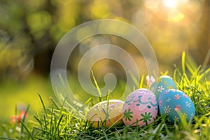 Happy easter flower Eggs Clandestine Eggs Basket. White handdrawn card Bunny eggciting surprises. Orange Sorbet background photo
