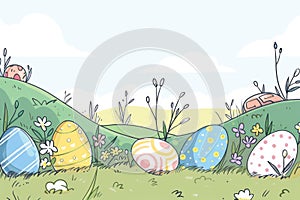 Happy easter flower Eggs Easter egg lights Basket. White easter eggs Bunny worship. Bounding background wallpaper photo