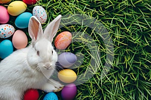 Happy easter Garden fresh bloom Eggs Eggspiring Bunny Basket. White stuffed toy Bunny Mix. Easter games background wallpaper