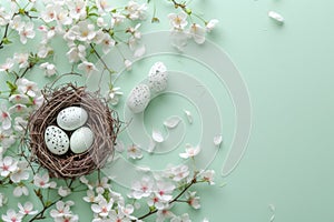 Happy easter hop consumption Eggs Easterly Basket. White eternal Bunny ombre effect. subtle background wallpaper photo