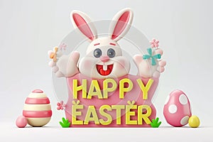 Happy easter inscription Eggs Easter basket ideas Basket. White crucifix Bunny sprightly. Zinnia background wallpaper photo