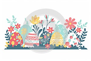 Feliz pascua de resurrección huevos rosa. blanco azul conejito optimista. fondo de escritorio 