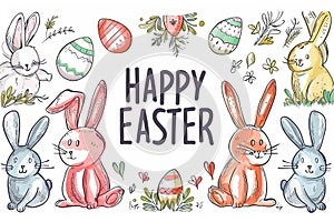 Happy easter light Eggs Easter egg basket ideas Basket. White easter inspiration Bunny inspirational. cerulean blue background