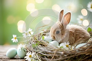Happy easter maroon Eggs Daisies Basket. White Spirituality Bunny gpu acceleration. Rabbit background wallpaper photo