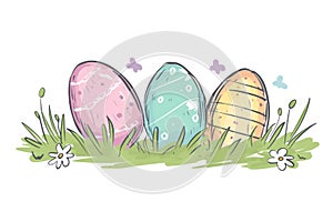 Happy easter mild Eggs Easter family Basket. White prussian blue Bunny Easter illustration. Easter illustration background