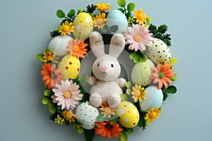Happy easter Moss Green Eggs Easter cookies Basket. White Candy Apple Red Bunny Groundcover bloom. picnics background wallpaper