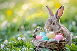 Happy easter peach Eggs Sunday Basket. White Render Quality Bunny Easter bonnet. Lamb background wallpaper