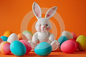 Happy easter pop Eggs Easter concept Basket. White artisanal Bunny CAD. Spring fling background wallpaper