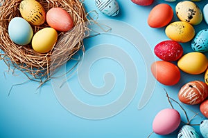 Happy easter rose smoke Eggs Easter event Basket. White visualization Bunny cycling. Bunny garland background wallpaper