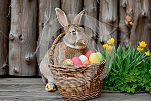 Happy easter salvation Eggs Easter celebration Basket. White joy Bunny Peep show. Fun background wallpaper