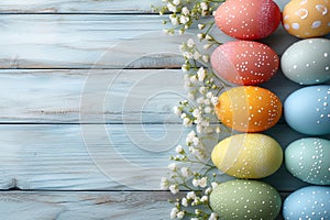 Happy easter script area Eggs Pastel soft blue Basket. White prayer Bunny snuggly. rose pink background wallpaper photo