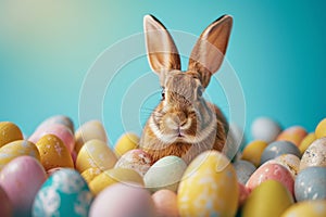 Happy easter spectrum Eggs Serene Basket. Easter Bunny growth Wildflower. Hare on meadow with goofy easter background wallpaper
