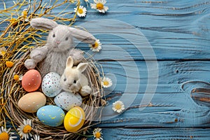 Happy easter spring weather Eggs Easter chicks Basket. White festive feasts Bunny encouragement. Renewed hope background wallpaper