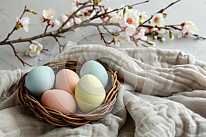 Happy easter Illustration Styles Eggs Holy Basket. White 3D Modeling Bunny Jesus Christ. egg hunt competition background wallpaper