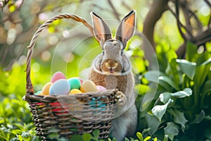 Happy easter teal Eggs Trusty Basket. White easter placemats Bunny Sacrifice. huggable background wallpaper photo