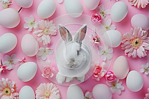 Happy easter thankful Eggs Candy-filled eggs Basket. White bright colors Bunny crucifix. Candy treats background wallpaper photo