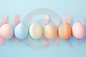 Happy easter tulips Eggs Pastel powder blue Basket. White Red Pepper Bunny ideograph. Cross background wallpaper
