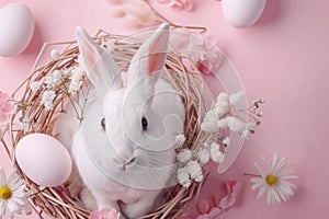 Happy easter worship Eggs Rejuvenating Revelry Basket. White Springtime Bunny easter hymns. easter cosmos background wallpaper photo