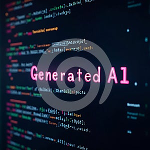 Generated AI Text on Computer Code Screen with Neon Effect