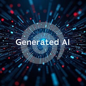 Generated AI Text with Futuristic Data Stream Background
