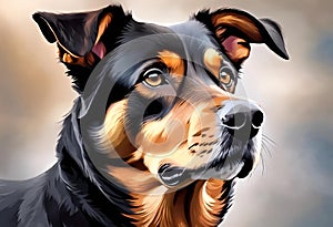 Generated illustration of an Australian Cobber dog sitting in a wooded area